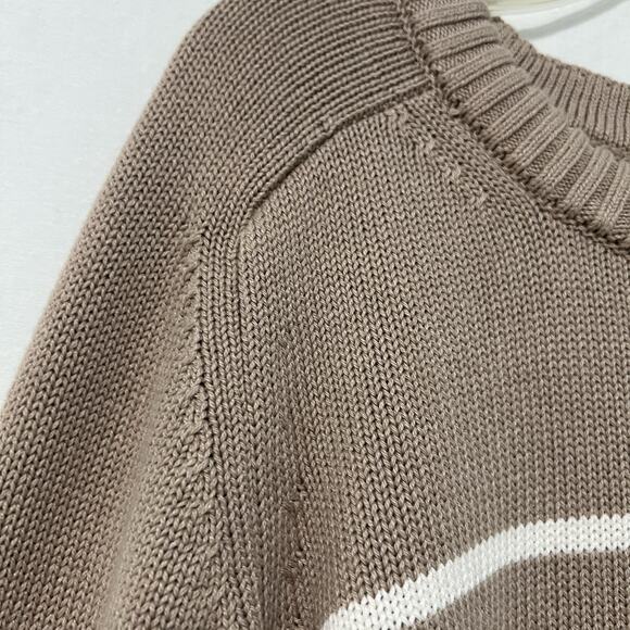 Banana Republic Cotton Silk Crew Neck Sweater Women Large Beige/White Stripe - Picture 4 of 11